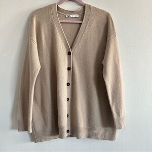 Zara 100% cashmere Beige Button-Up Cardigan